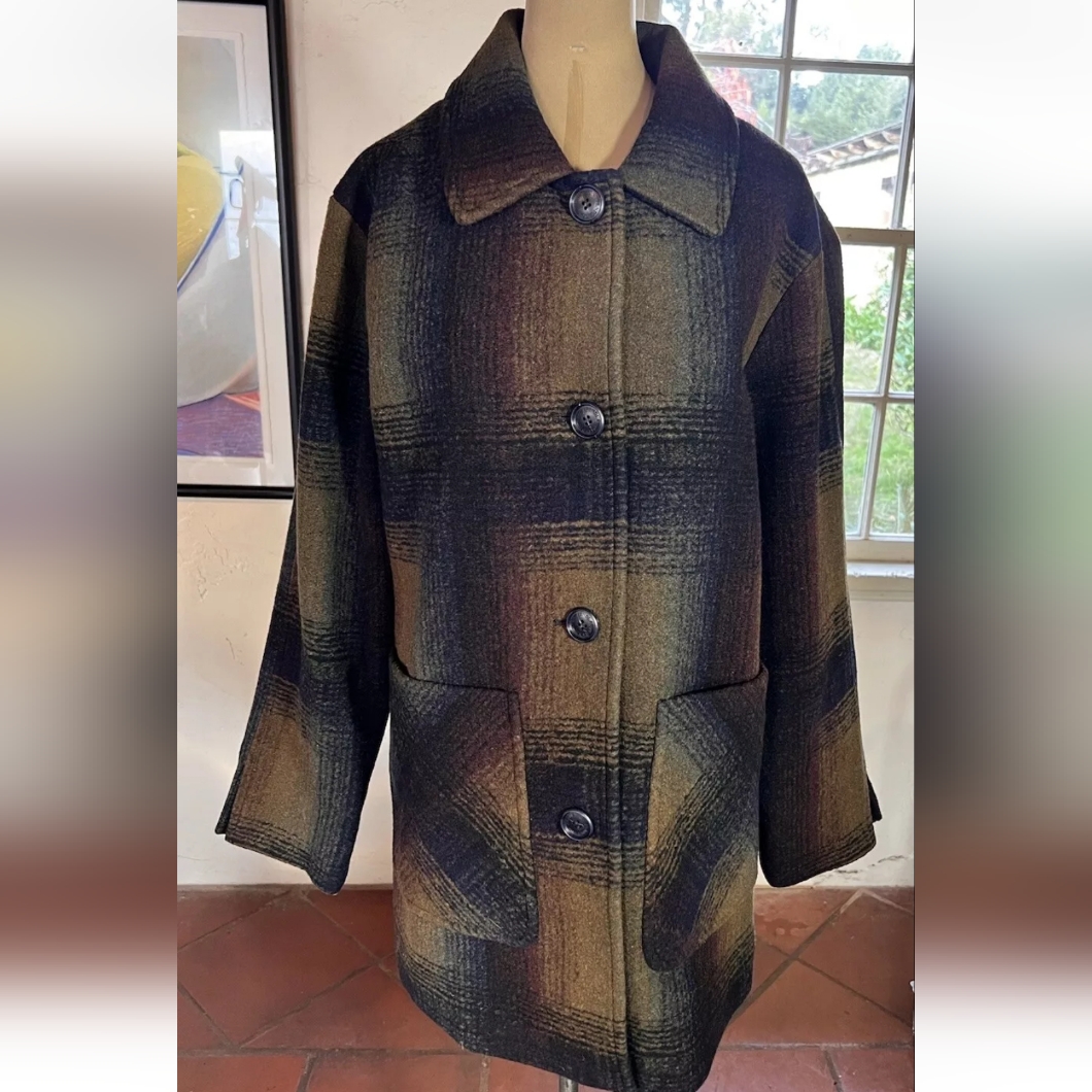 Pendleton Ladies' Wool Topper Coat In Green Plaid Nwt